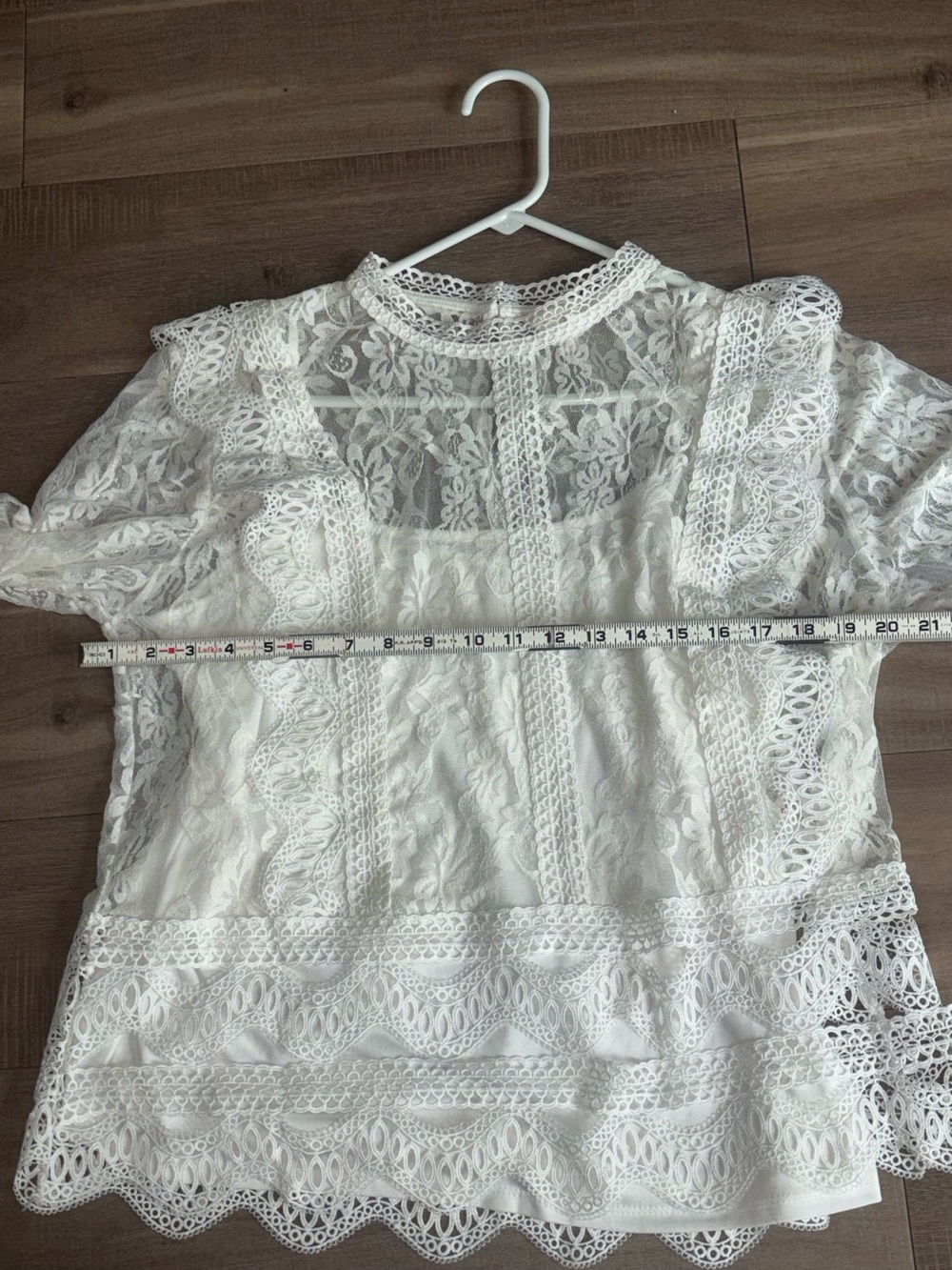 Ivory White Lace Blouse Floral Crochet Trim Romantic Boho Long Sleeve Large - Picture 7 of 9